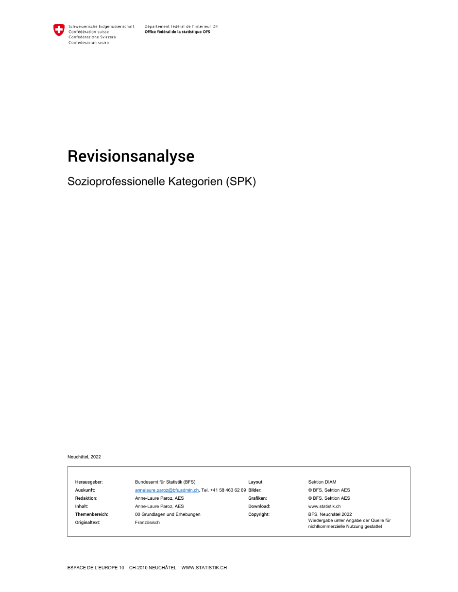Sozioprofessionelle Kategorien (SPK) 2021 - Revisionsanalyse