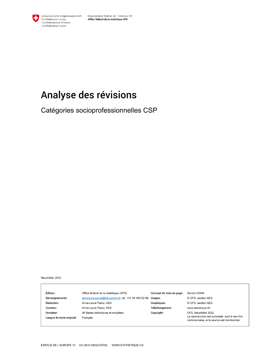 Catégories socioprofessionnelles (CSP) 2021 - Analyse des révisions
