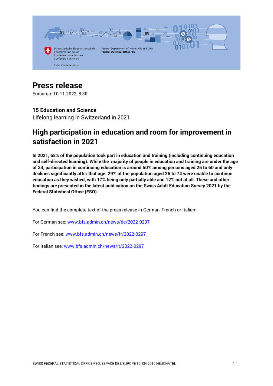 High participation in education and room for improvement in satisfaction in 2021