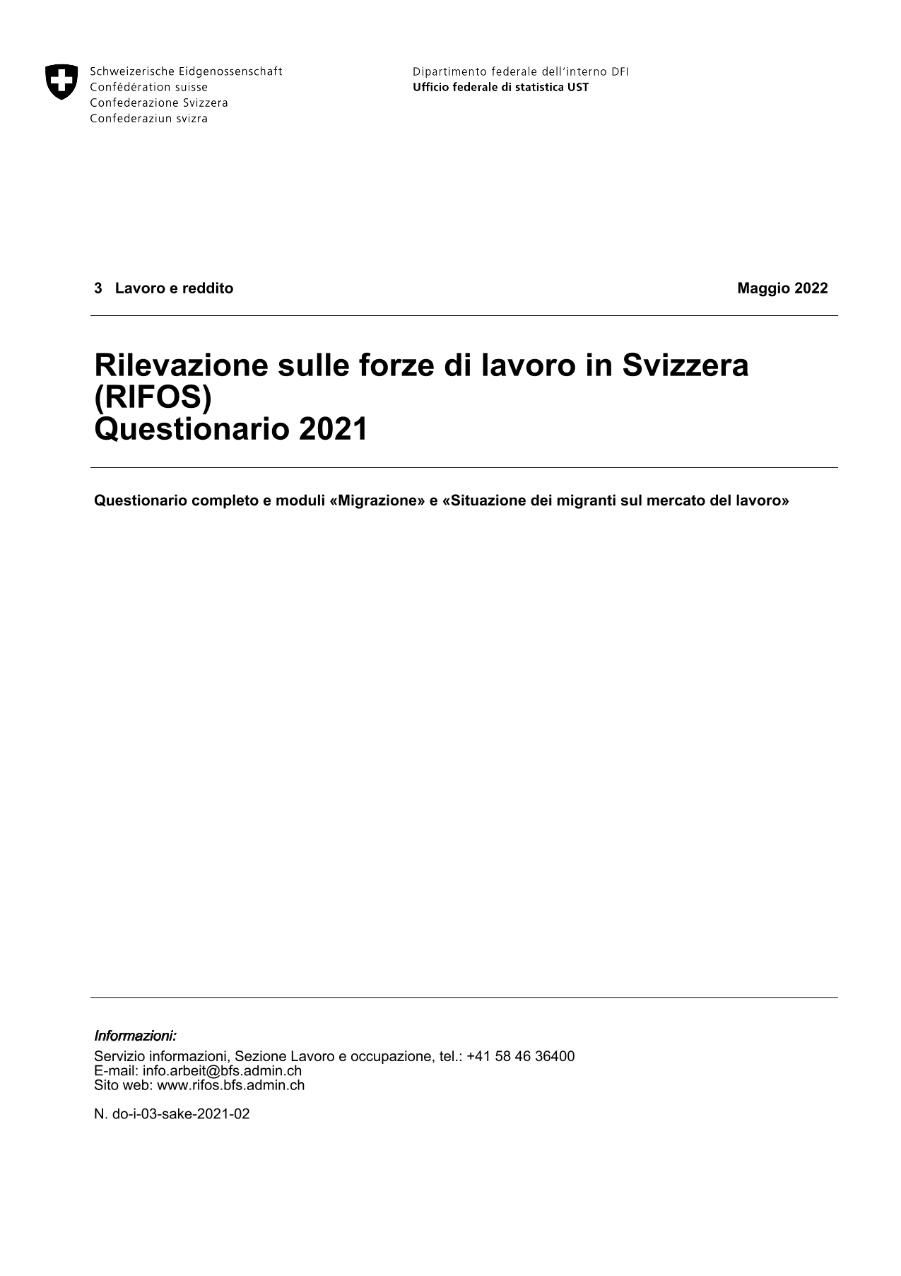RIFOS: Questionario 2021 - Questionario completo e moduli «Migrazione» e «Situazione dei migranti sul mercato del lavoro»
