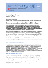 Hausse du nombre d'heures travaillées en 2021 en Suisse