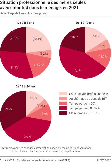 Situation professionnelle des mères seules avec enfant(s) dans le ménage