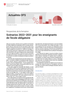 Scénarios 2022-2031 pour les enseignants de l'école obligatoire