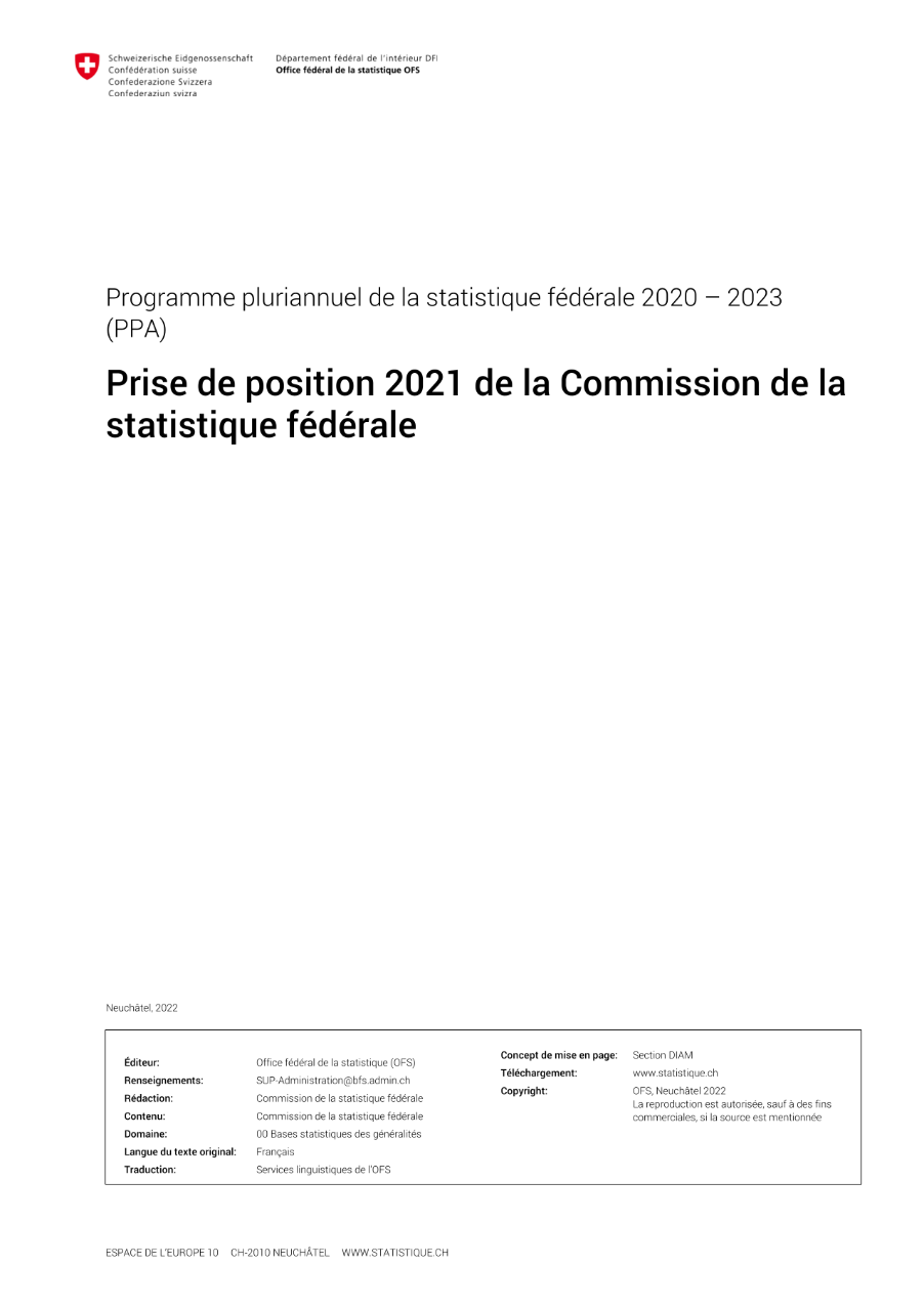 Prise de position de la Commission de la statistique fédérale sur le rapport 2021