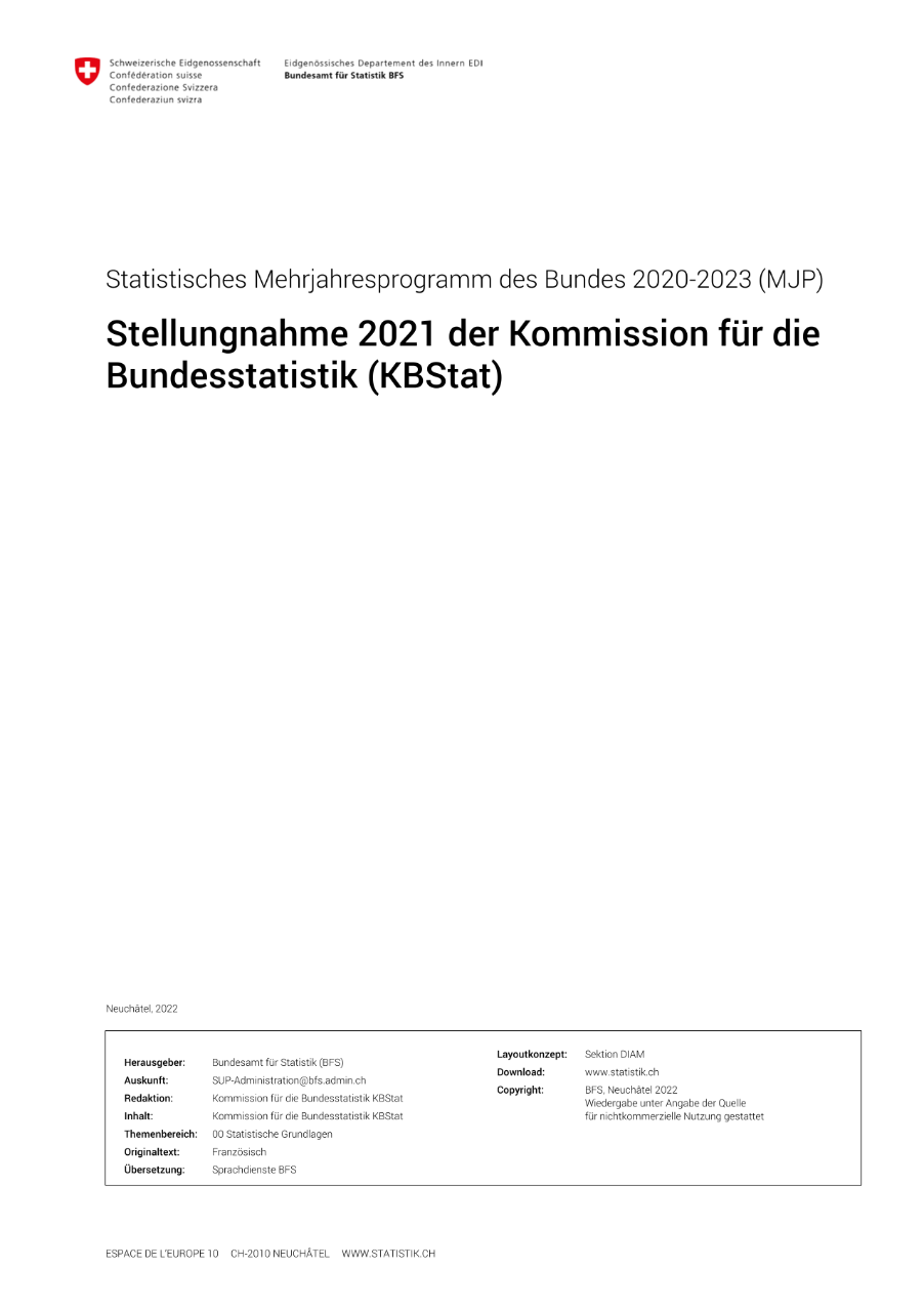 Stellungnahme der Kommission für die Bundesstatistik zum Bericht 2021