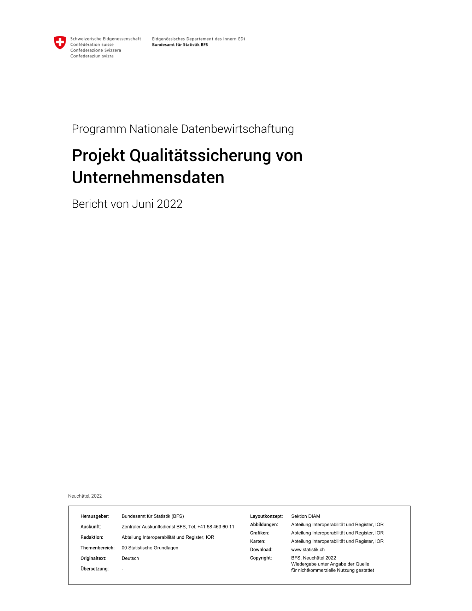 Projekt Qualitätssicherung von Unternehmensdaten