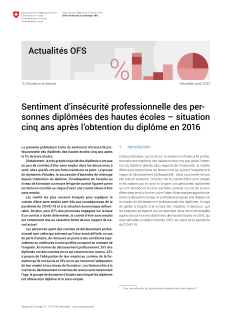 Sentiment d'insécurité professionnelle des personnes diplômées des hautes écoles - situation cinq ans après l'obtention du diplôme en 2016