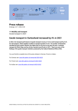 Goods transport in Switzerland increased by 4% in 2021