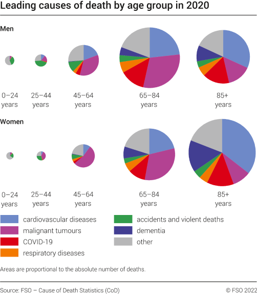 Leading causes of death by age group in 2020