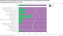 Häusliche Gewalt: geschädigte Personen in der bestehenden oder ehemaligen Partnerschaft nach Straftat und Geschlecht