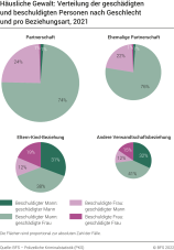 Häusliche Gewalt: Verteilung der geschädigten und beschuldigten Personen nach Geschlecht und pro Beziehungsart