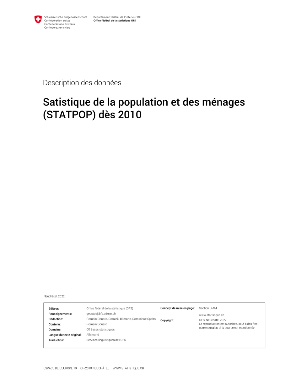Statistique de la population et des ménages (STATPOP), description: métainformation sur les géodonnées