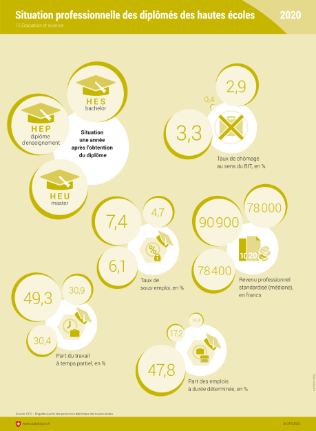 Situation professionnelle des diplômés des hautes écoles 2020, situation une année après l'obtention du diplôme