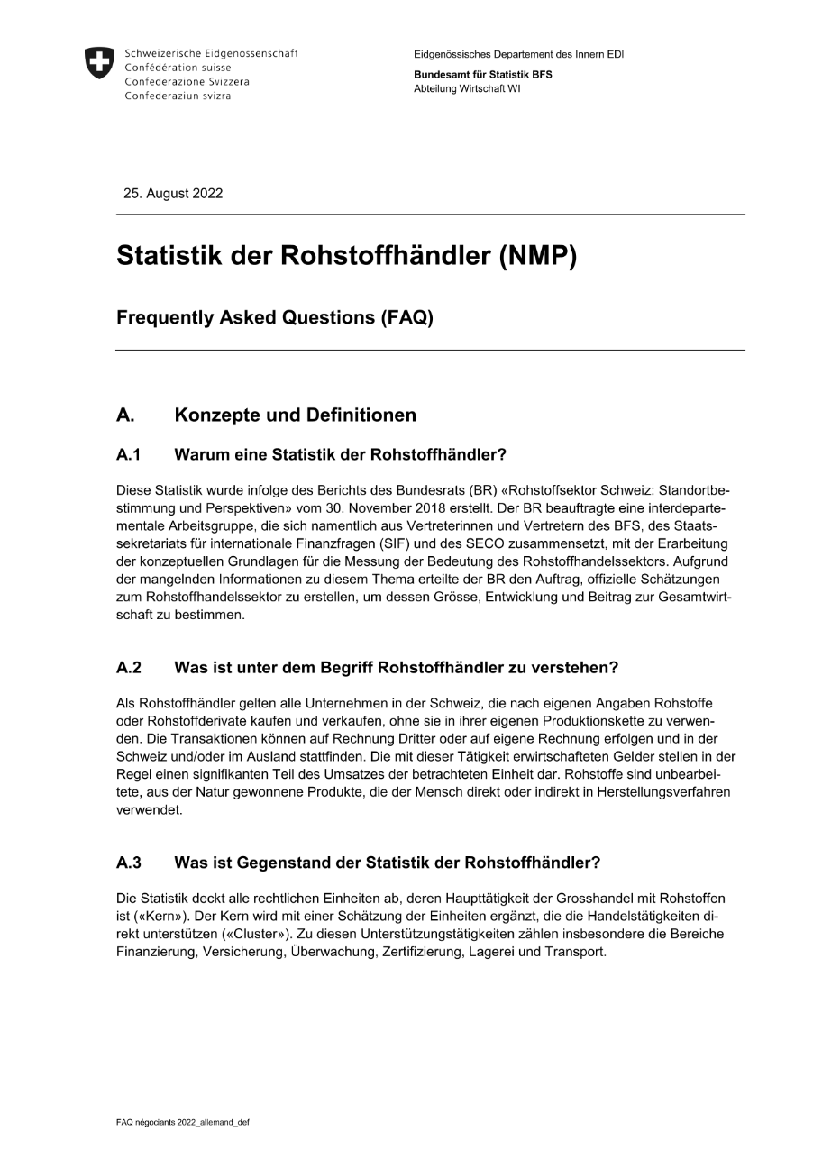 Statistiken über Rohstoffhändler - Frequently asked questions