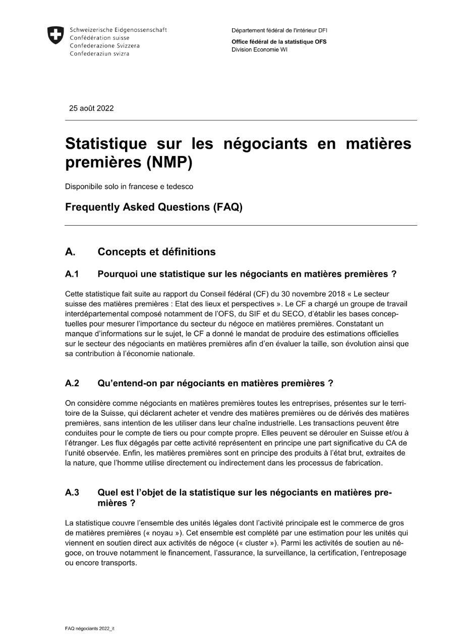 Statistica dei commercianti di materie prime - Frequently asked questions