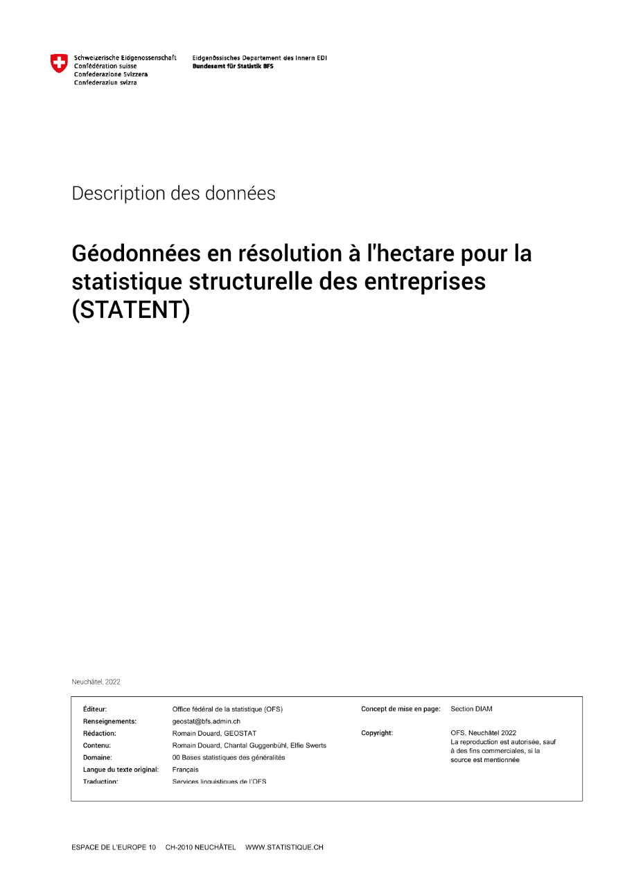 Statistique structurelle des entreprises (STATENT), établissements et emplois: Description des données