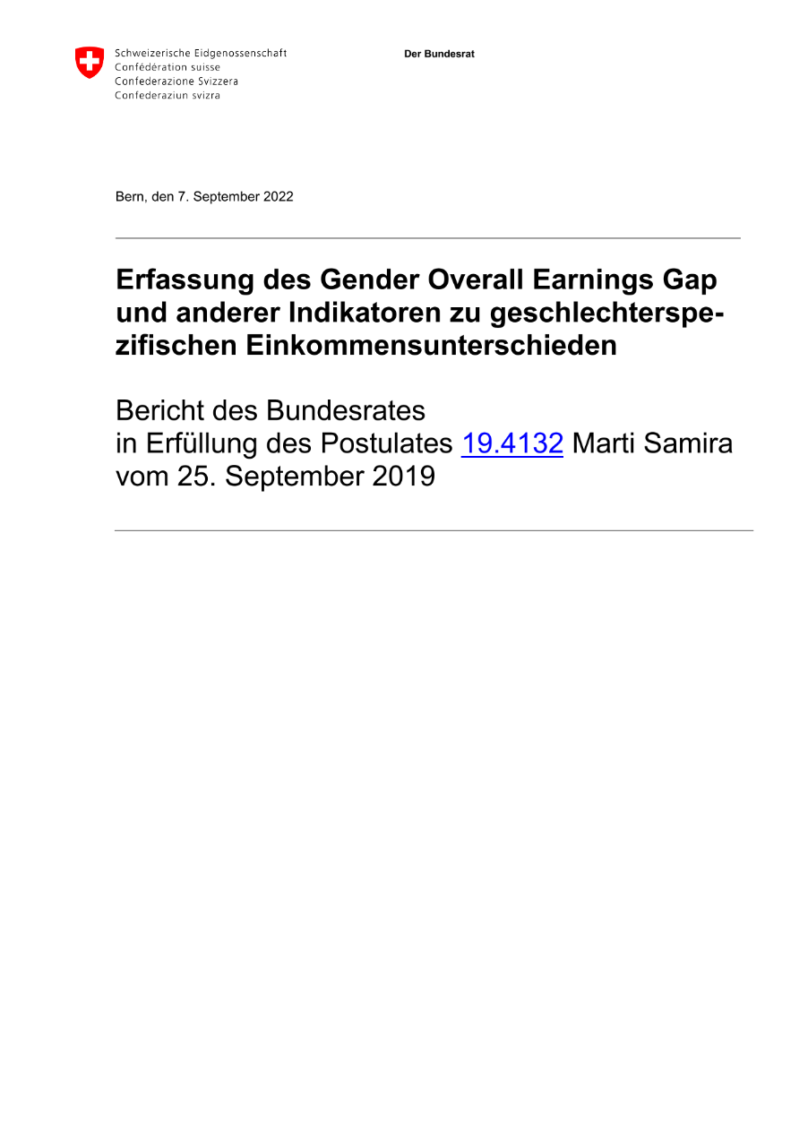 Erfassung des Gender Overall Earnings Gap und anderer Indikatoren zu geschlechter-spezifischen Einkommensunterschieden