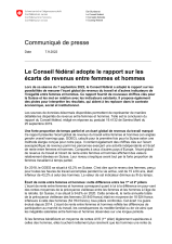 Le Conseil fédéral adopte le rapport sur les écarts de revenus entre femmes et hommes