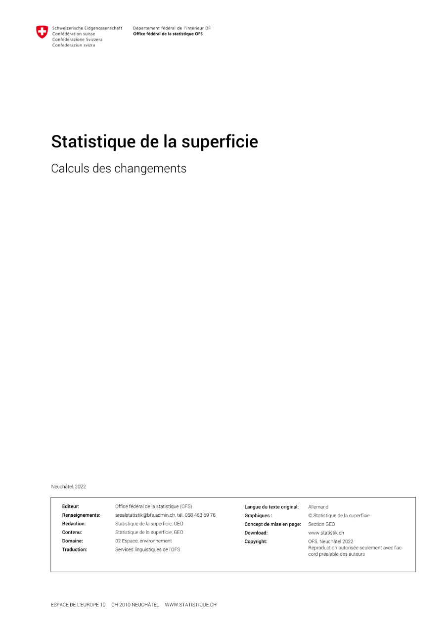 Statistique de la superficie - Calculs des changements