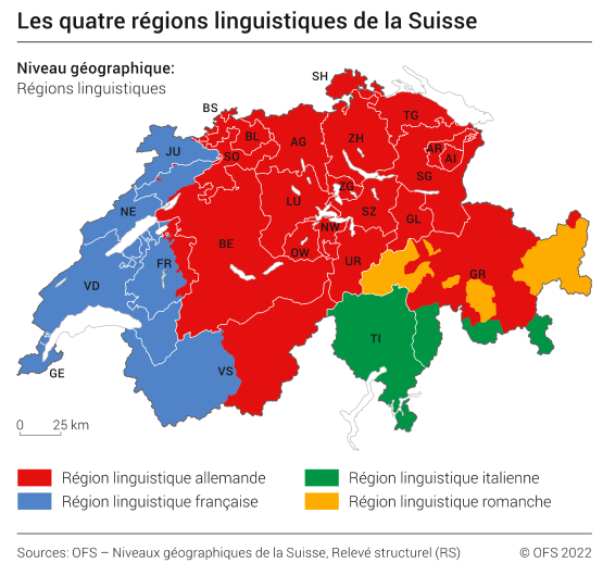 Les quatre régions linguistiques de la Suisse