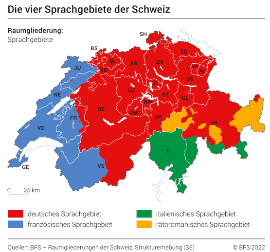Die vier Sprachgebiete der Schweiz