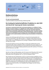 Der Anstieg der landwirtschaftlichen Produktion im Jahr 2022 wird durch die Teuerung der Kosten neutralisiert