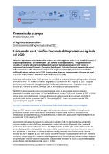 Il rincaro dei costi vanifica l'aumento della produzione agricola del 2022