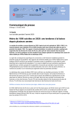 Moins de 1000 suicides en 2020: une tendance à la baisse depuis plusieurs années