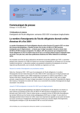 Le nombre d'enseignants de l'école obligatoire devrait croître d'environ 6% d'ici 2031
