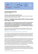 Environ 1,1 milliard de francs d'aides COVID-19 pour le secteur de la culture en 2020