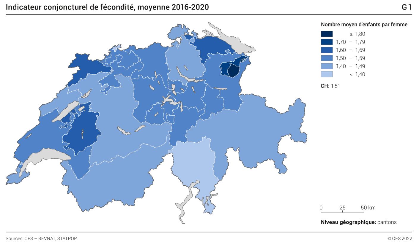 Indicateur conjoncturel de fécondité, moyenne 2016-2020