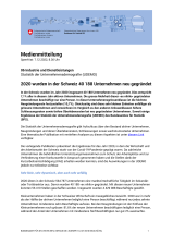 2020 wurden in der Schweiz 40 188 Unternehmen neu gegründet