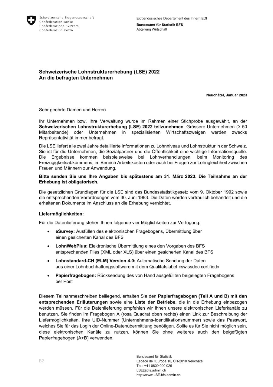 Brief für Mehrbetriebsunternehmen