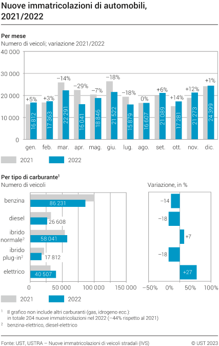 Nuove immatricolazioni di automobili per mese e per tipo di carburante