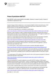Dati dell'UST sulla sovramortalità, la mortalità, i decessi, le cause di morte, il tasso di mortalità e la speranza di vita