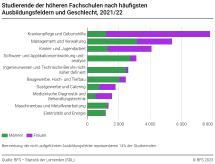 Studierende der höheren Fachschulen nach häufigsten Ausbildungsfeldern und Geschlecht