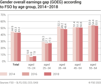 Gender overall earnings gap (GOEG) according to FSO by age group