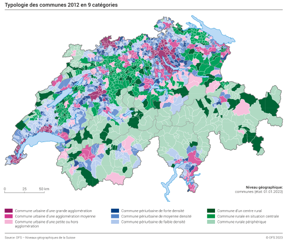 Typologie des communes 2012 en 9 catégories