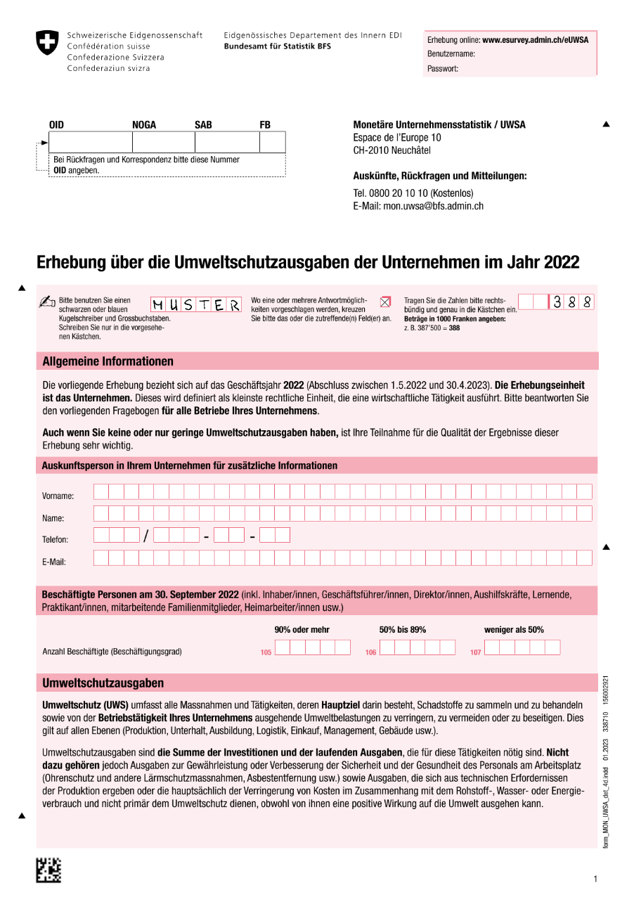 Erhebung über die Umweltschutzausgaben der Unternehmen