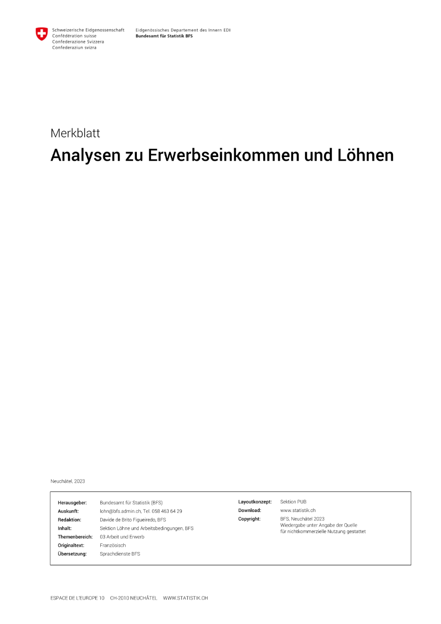 Merkblatt Analysen zu Erwerbseinkommen und Löhnen