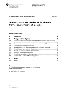 Statistique suisse du film et du cinéma: Méthodes, définitions et glossaire
