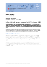 Swiss retail trade turnover increased by 0.7% in January 2023