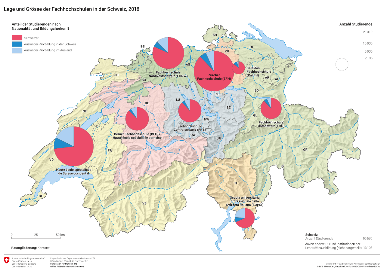 Lage und Grösse der Fachhochschulen in der Schweiz