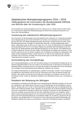 Stellungnahme der Kommission für die Bundesstatistik zum Bericht 2016