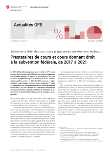 Subventions fédérales pour cours préparatoires aux examens fédéraux