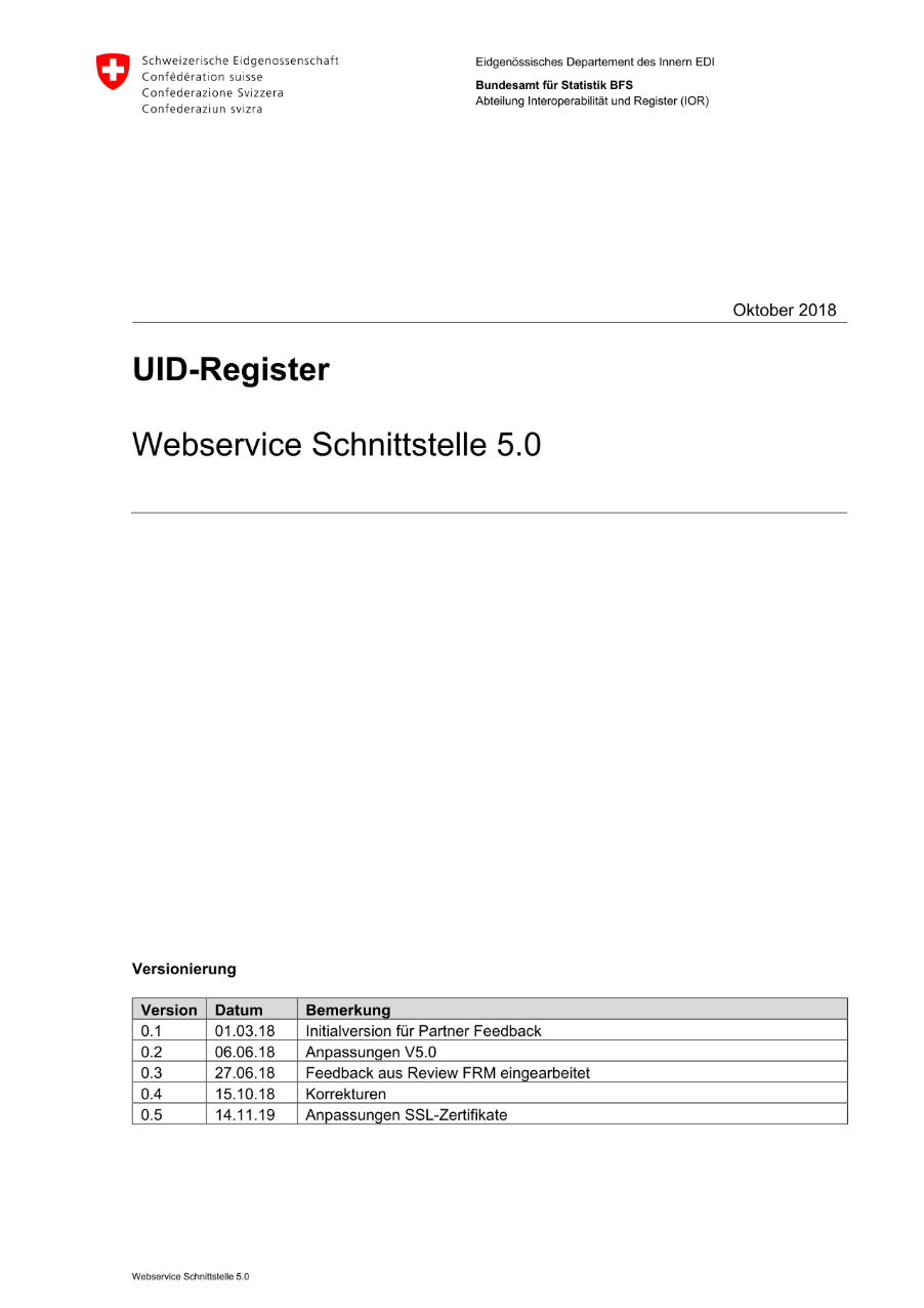 Spezifikationen des Webservice