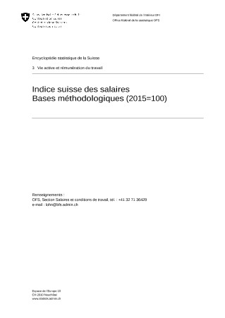 Statistique de l'évolution des salaires - Indice suisse des salaires - Bases méthodologiques (2015=100)