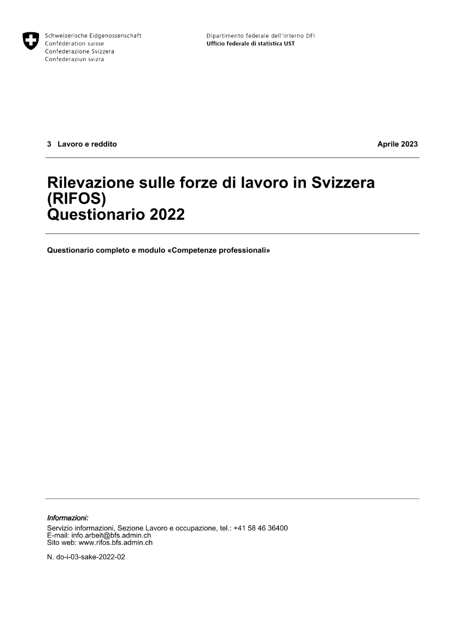 RIFOS: Questionario 2022 - Questionario completo e modulo «Competenze professionali»