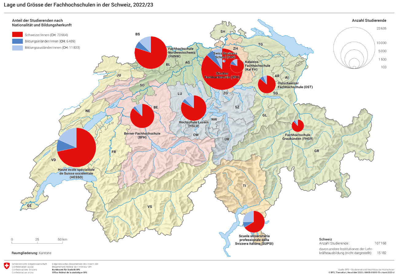 Lage und Grösse der Fachhochschulen in der Schweiz