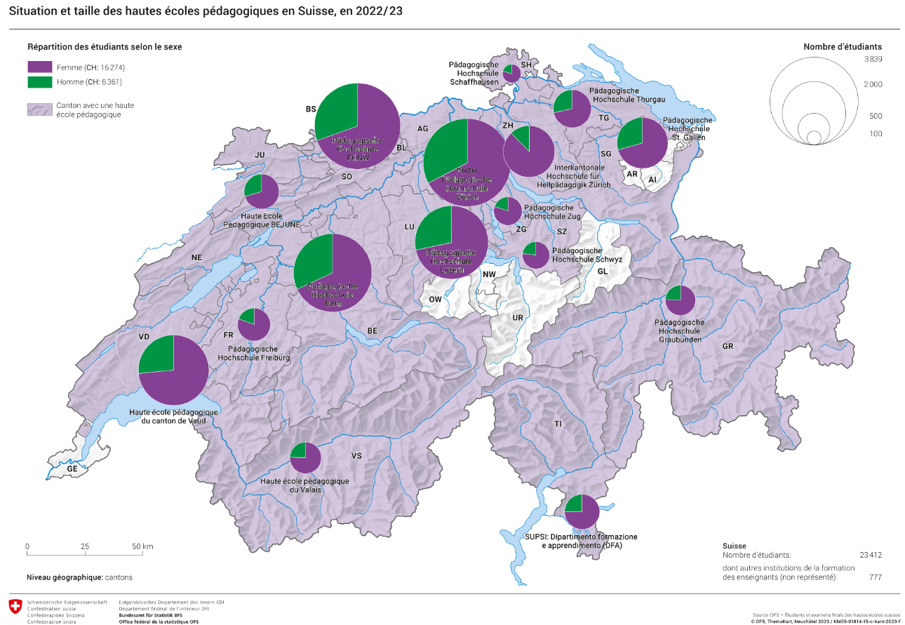 Situation et taille des hautes écoles pédagogiques en Suisse